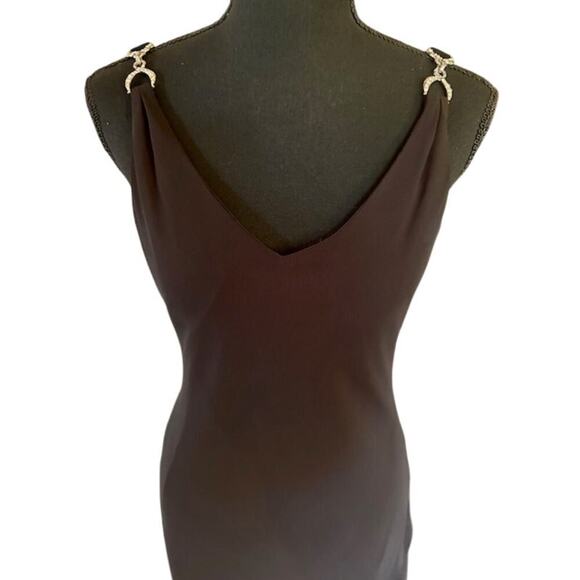 David’s Bridal Black Rhinestone-Strap Formal Gown + Matching Wrap, Size 8 - Picture 3 of 7